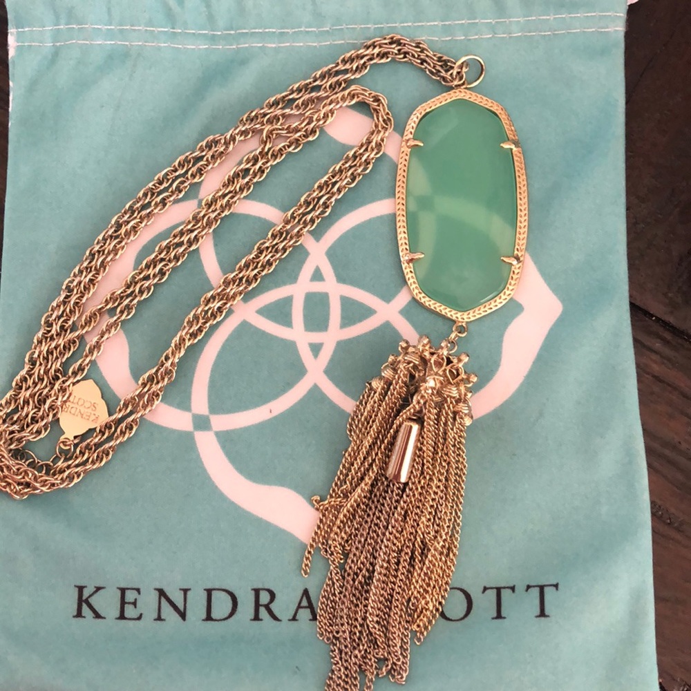 Kendra Scott long mint green tassel necklace